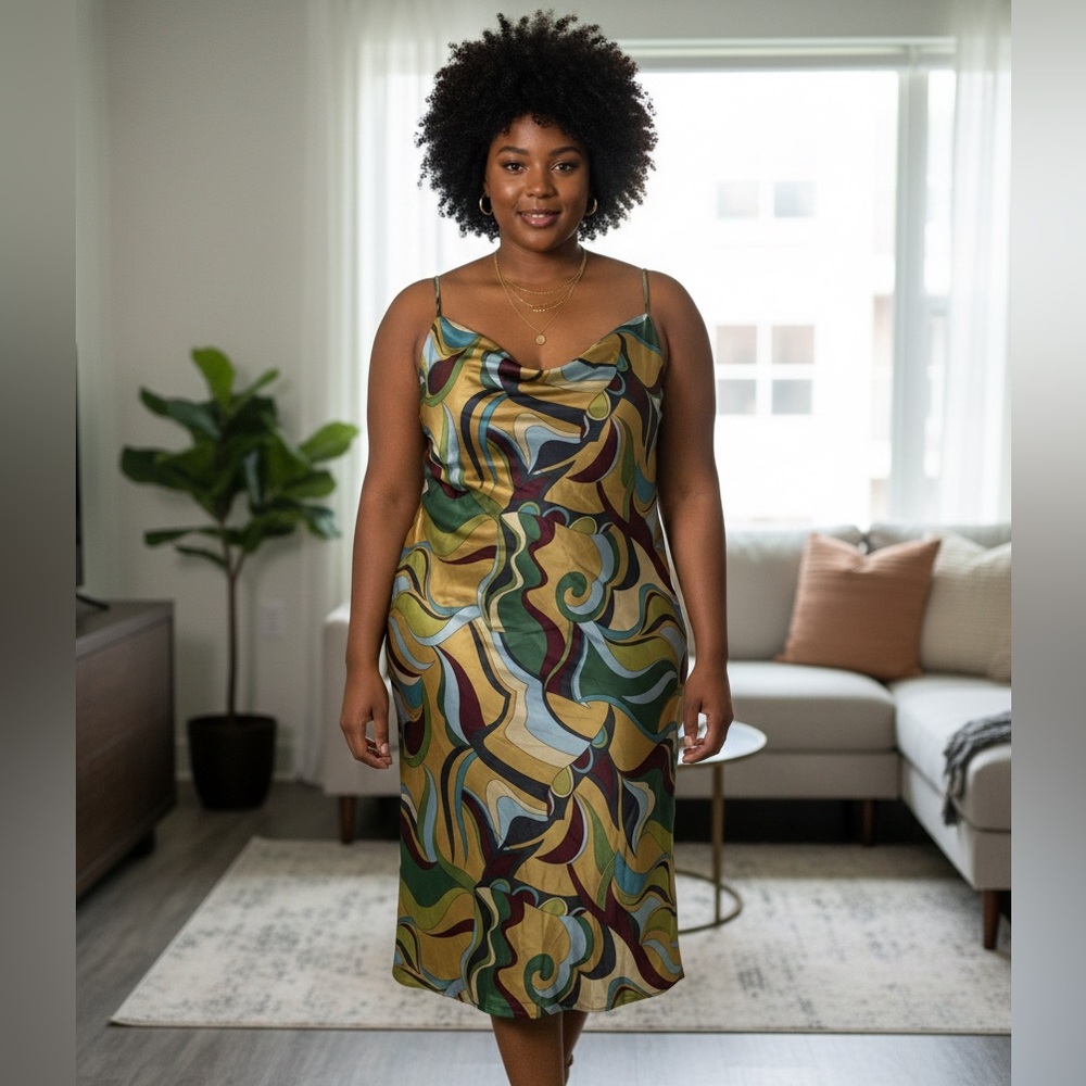 Emma & Michele Printed Silk Midi Dress